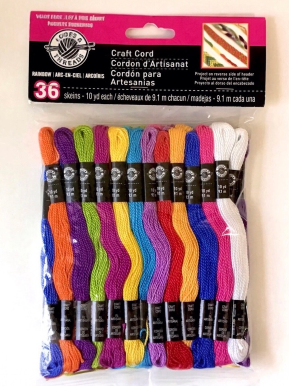 Loops & Threads Craft Cord Rainbow Colors 36 Count 10-Yds Each Pack NEW Sealed